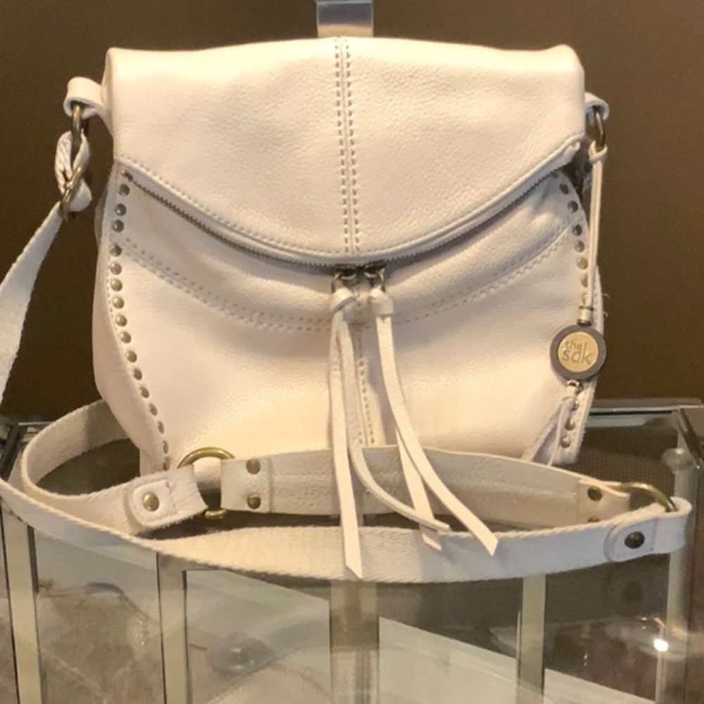 The Sak Bone/Cream Leather Studded Crossbody Purse
